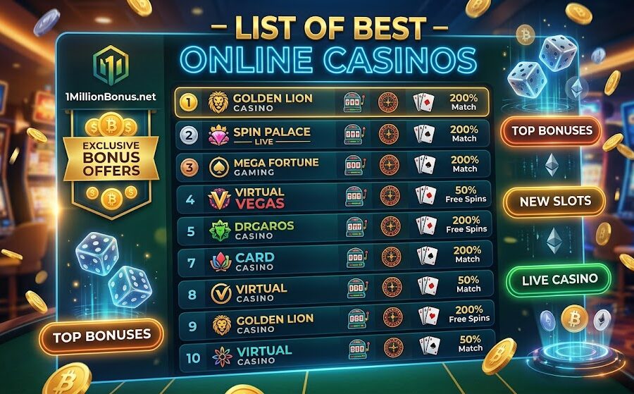 List of Best Online Casinos 1MillionBonus.net